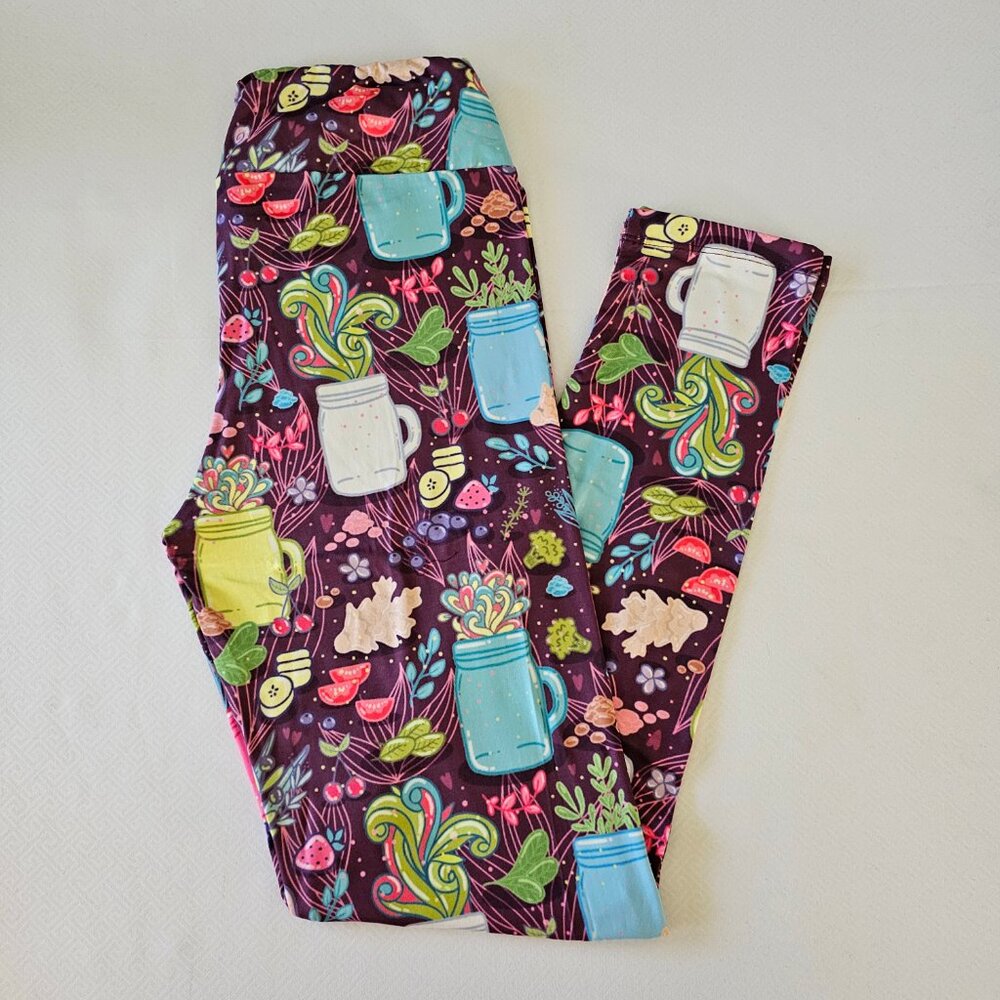 Fabulegs Leggings NWT Purple Mason Jar Mugs Size M